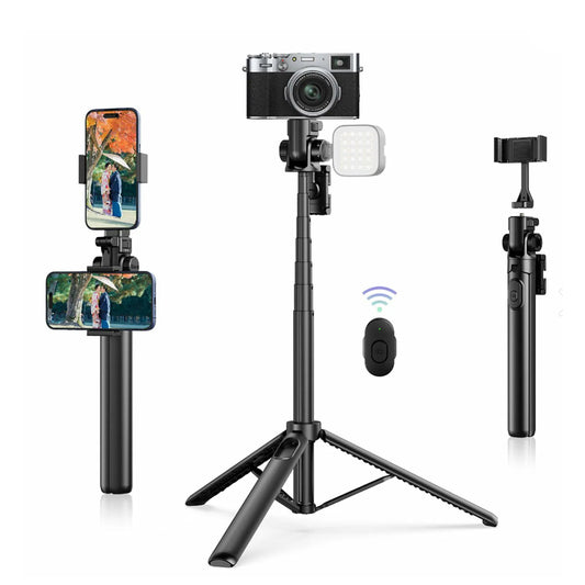 Ulanzi MT-70 1.5m 7-Section Selfie Stick Tripod with 360 / 180 Degree Pan and Tilt, Rotating Cold Shoe Mount, 1kg Max Load Capacity and 20m Wireless Remote Control Range for Smartphone Compact Cameras