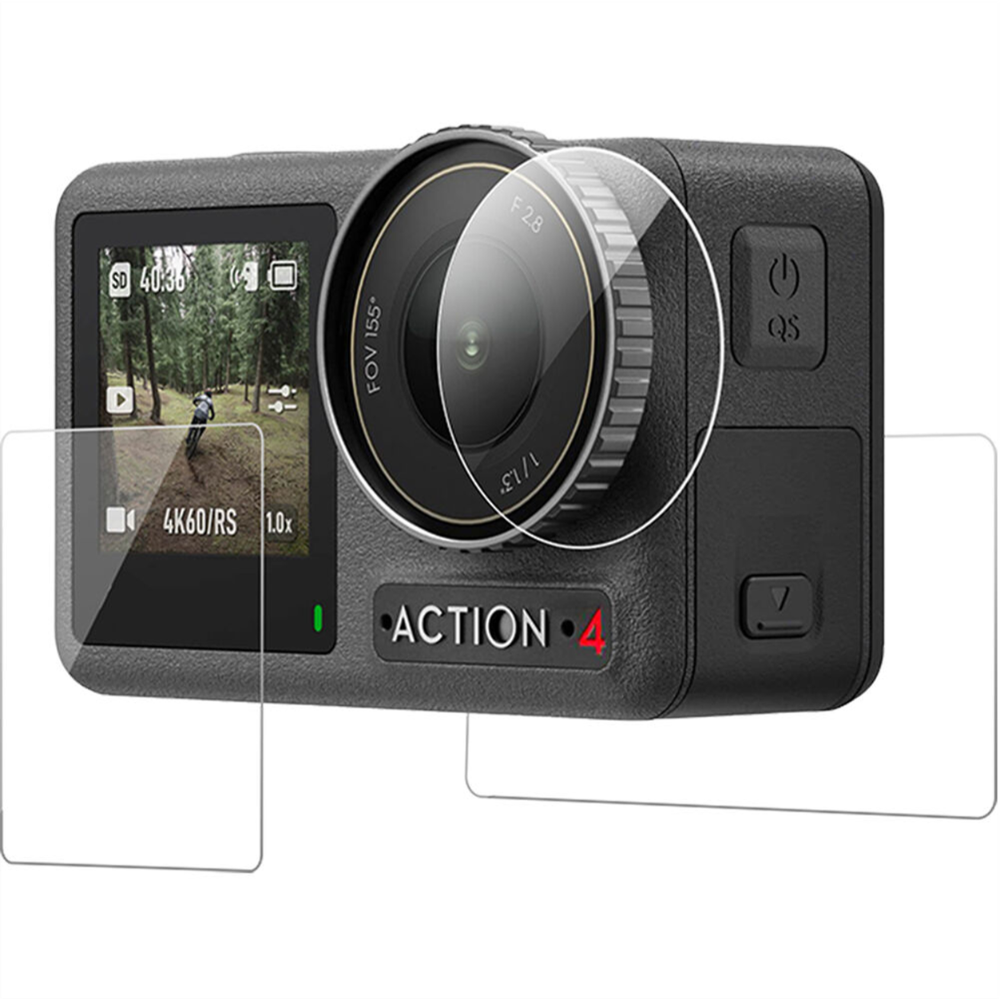 TELESIN HD Protective Film Kit for DJI OSMO Action 4 / 3 Lens Front Rear Screen Tempered Protection