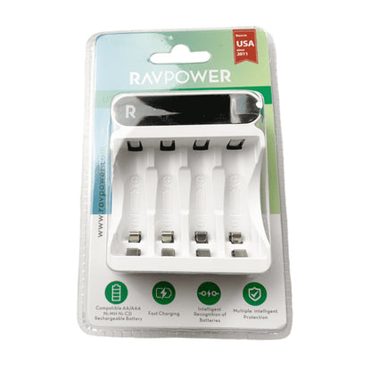 RAVPower 1.2V AA Ni-MH Rechargeable Battery 2500mAh (4pcs) and 4-Slot Charger with Micro USB & Type C Charging Ports for Cameras, Remote Controllers, Wall Clocks, Home Doorbells, Flash Lights, etc.