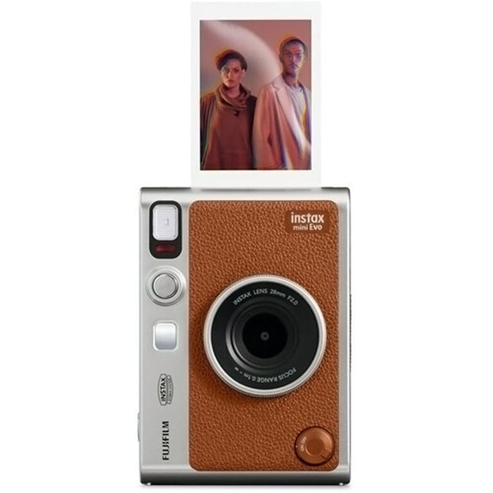 FUJIFILM Instax Mini Evo Hybrid Instant Film Camera with Built-In Mini Instant Film Direct Printer, Save Printed Images, 10 Lens Effects & 10 Film Effects, Bluetooth 4.2 - Black, Brown