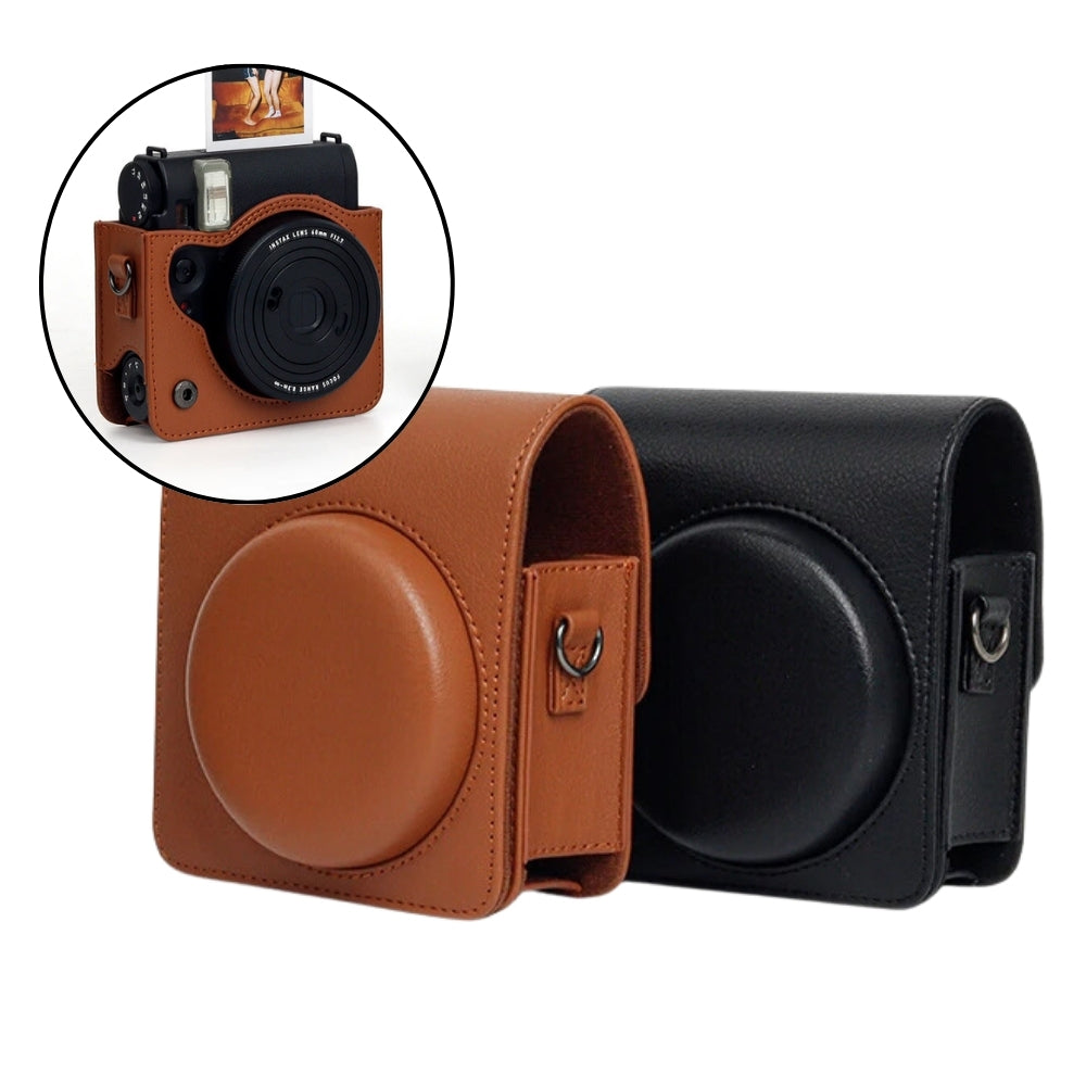 Pikxi Protective Leather Style Case for FUJIFILM Instax Mini 99 Instant Film Camera with Body Strap - Available in Brown and Black