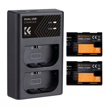K&F Concept LP-E6 / LP-E6N / LP-E6NH (3 / 2-Pack) 2250mAh Rechargeable Camera Battery Replacement and Triple / Dual Slot Charger Display Kit with USB Type-C / Micro B Input Fast Charging Ports for Selected Canon Digital Cameras