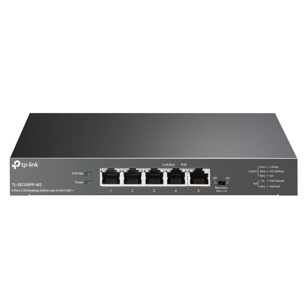 TP-Link TL-SG105PP-M2 5-Port 2.5 Gbps Gigabit Desktop Network Switch with 4 PoE++ Ports, RJ45 Hub with Auto Recovery Feature, Plug-and-Play Operation and QoS Traffic Priority | TPLINK TP LINK