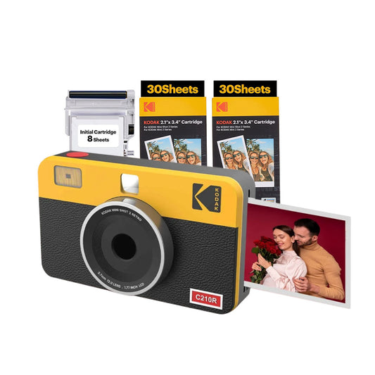 KODAK Mini Shot 2 RETRO 2 in 1 Instant Camera and Photo Printer with 68 Film Sheets Bundle Kit and Accessories 2.1" x 3.4" Prints, 1.77" LCD Display, 4PASS Print Technology, Bluetooth Printing via Mobile Smartphone App (C210R) | Yellow, White