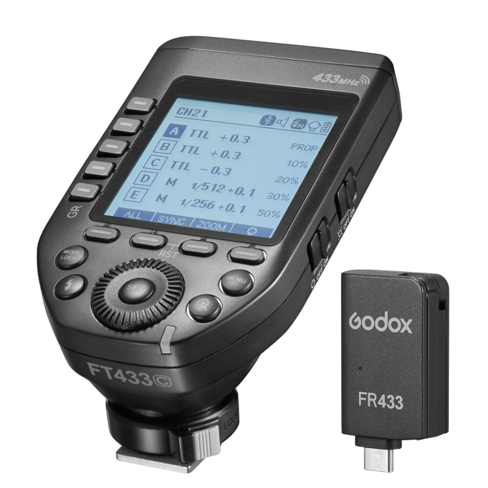 Godox FT433 Canon / Nikon / Sony TTL Wireless Flash Trigger with 32 Channel / 16 Groups, 433MHz Frequency, USB Type-C Receiver, Hot Shoe Mount, HSS 1/8000 Sec, LCD Screen TCM Function, Max 100m Range for Studio Lighting and Photography