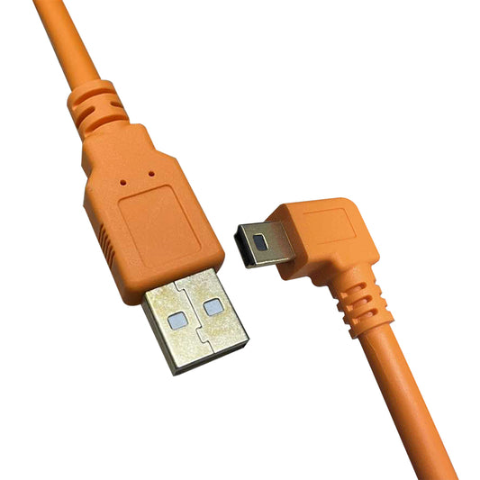 PXEL 10m 8m 5m 3m USB Type A to Right Angle USB Mini 2.0 5-Pin Male to Male Tethering Cable Gold Plated with Ferrite Cores, Fast Data Transfer for Cameras, PC Desktop Computer, Photo & Video | High Visible Orange