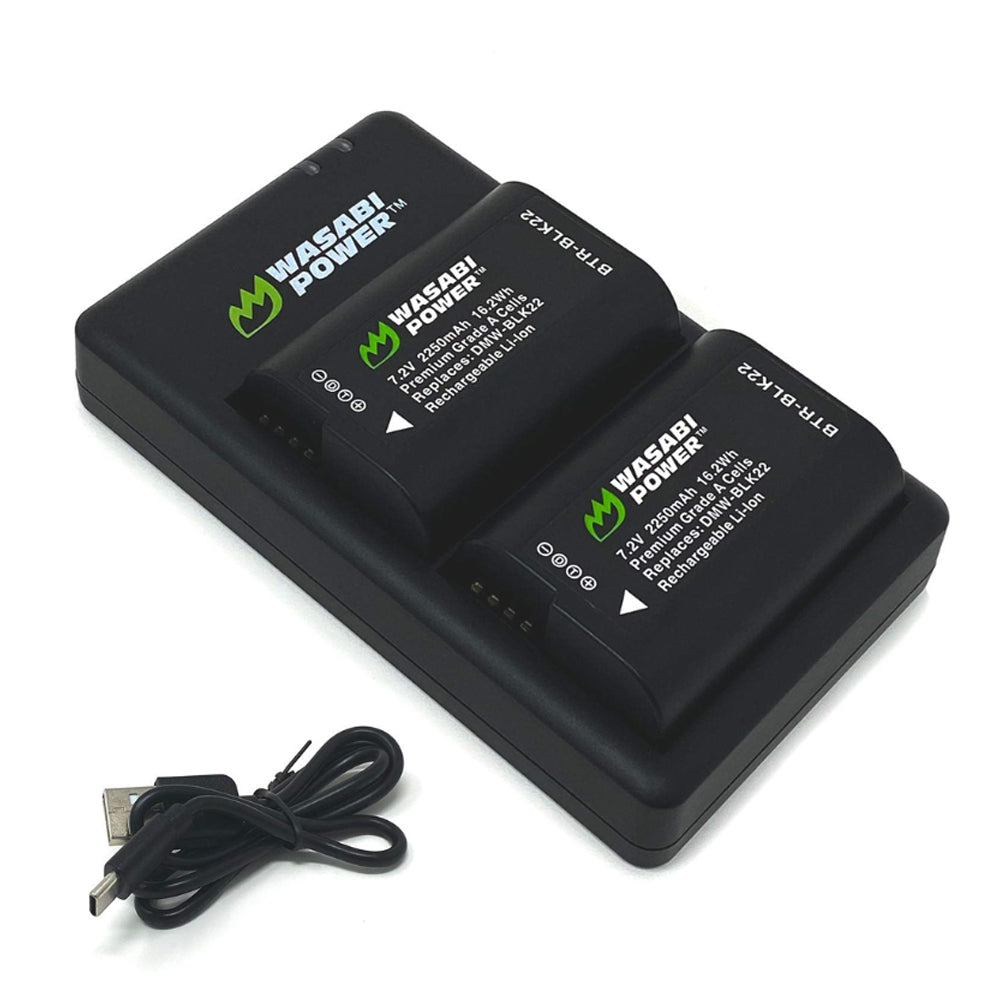 Wasabi Power (2-Pack) DMW-BLK22 Battery & Charger for Panasonic Lumix G95 G90 G85 GH5 GH5 II G100 G9 Digital Cameras | DMW BLK22 DMWBLK22