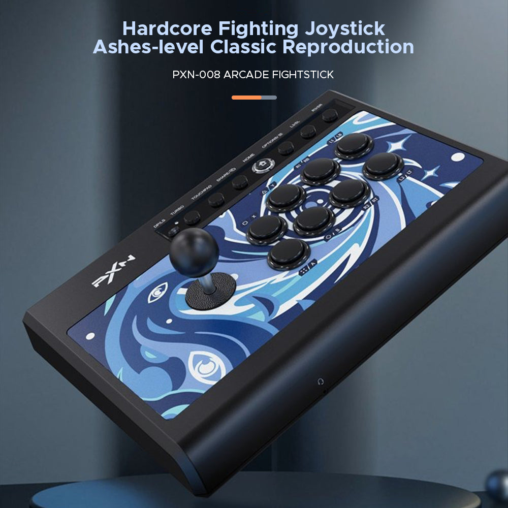 PXN 008 Gaming Arcade Stick (Plug & Play) Multi-Platform Game Fighting Classic Joystick Video Game Controller with Blue Switch Mechanical Buttons, 3.5mm Audio Jack for Nintendo Switch, PC, PS3, PS4, PS5, Xbox Gaming Console