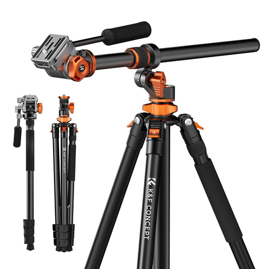 K&F Concept 4-Section 360 Degree Panoramic Fluid Head Video Tripod + Monopod with Max 95" Working Height, 5kg Max Load Capacity and Arca Swiss QR Plate for DSLR Mirrorless Camera | T254A7+FH-03