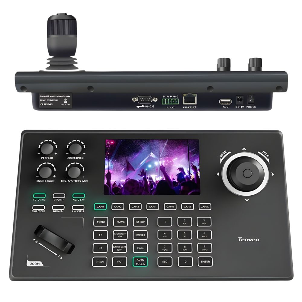 TENVEO TEVO-KB200MAX IP Camera Joystick Controller with 5" LCD Screen, 255 Pan, Tilt & Zoom (PTZ) Function, PoE Powered, 4D Joystick, Multi-Cameras Control Protocols Support