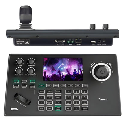 TENVEO TEVO-KB200MAX IP Camera Joystick Controller with 5" LCD Screen, 255 Pan, Tilt & Zoom (PTZ) Function, PoE Powered, 4D Joystick, Multi-Cameras Control Protocols Support
