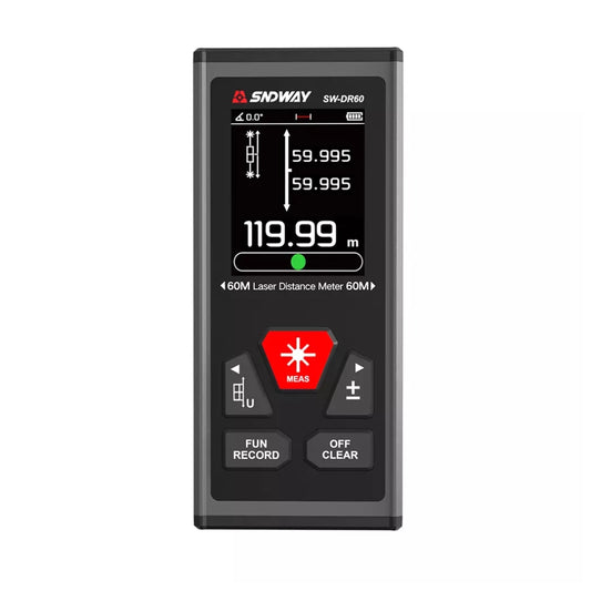 SNDWAY Dual Rechargeable Laser Distance Meter with Bidirectional 60M /120M Measuring Range, Laser Class Level II, LCD Display Screen, Magnetic Back and Multiple Measurement Function Options for Industrial and Home Improvements | SW-DR60