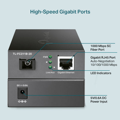 TP-Link TL-FC311B-20 10/100/1000Mbps WDM Single-Mode Media Converter Fiber Optic Transceiver UTP TP LINK TPLINK