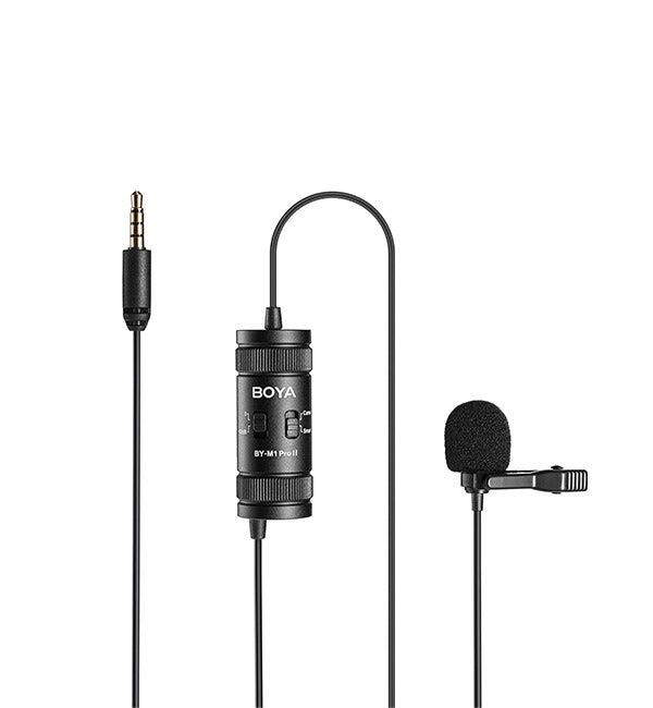 Boya BY-M1 Pro / BY-M1 Pro II Universal Lavalier Condenser Microphone with Clip-On, 3.5mm TRRS Jack Connector and Manual Noise Reduction for Smartphones, Cameras, TikTok, Vlogging, Podcasting, Recording, Computer