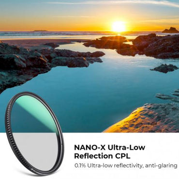 [CLEARANCE] K&F Concept Nano-X Series CPL 0.1% Ultra-Low Reflection Circular Polarizer Lens Filter with Multi-Coated Optical Glass and Ultra-Thin Aluminum Frame for Mirrorless and DSLR Camera Photography