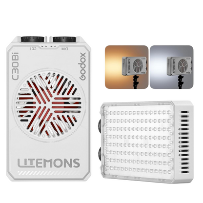 Godox Litemons C30BI Bi-Color Portable LED Light Panel with 2800~6500K CCT, 3300mAh Battery max 45Minutes Runtime, Onboard Controls, Low Noise, Heat Dissipation System for Content Creators Vlog Vlogging