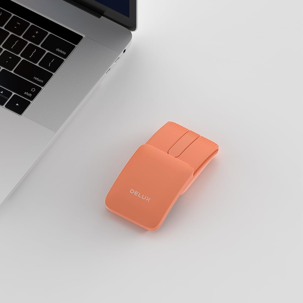 Delux MF10 PRO Bluetooth Wireless Pocket Sliding Optical Mouse and Presenter with Up to 1600 DPI Resolution Sensor, Built-In Red Laser Pointer, and Rechargeable 40 Hour Battery for PC and Laptop Computers and Tablets - Orange, Purple, White