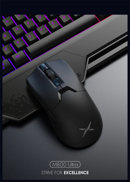 [CLEARANCE] Delux M800 Ultra USB Wired / Bluetooth and 2.4GHz Wireless Optical Gaming Mouse with 26000 DPI Resolution PAW 3395 Sensor, Up to 7 Programmable Buttons, and 120 Hour Battery for PC and Laptop Computers - White