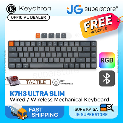 [CLEARANCE] Keychron K7 68 Keys Ultra-Slim Bluetooth Wireless / Wired TKL Tenkeyless Gateron Mechanical Keyboard with Hot-Swappable Switches and RGB Backlight for Mac and Windows PC Computer (Red Linear, Brown Tactile) K7H1 K7H3