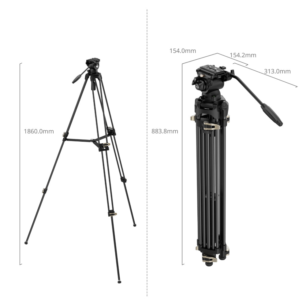 SmallRig AD-01S Heavy-Duty Fluid Tripod Kit Set Bundle with 75mm Half-Ball Head 360° Rotation, 6kgs Maximum Load Capacity, 33.9 to 73.2" Height Adjustment & 35" Folded Length for Photography, Filmmaking, Vlogging & Live Recording