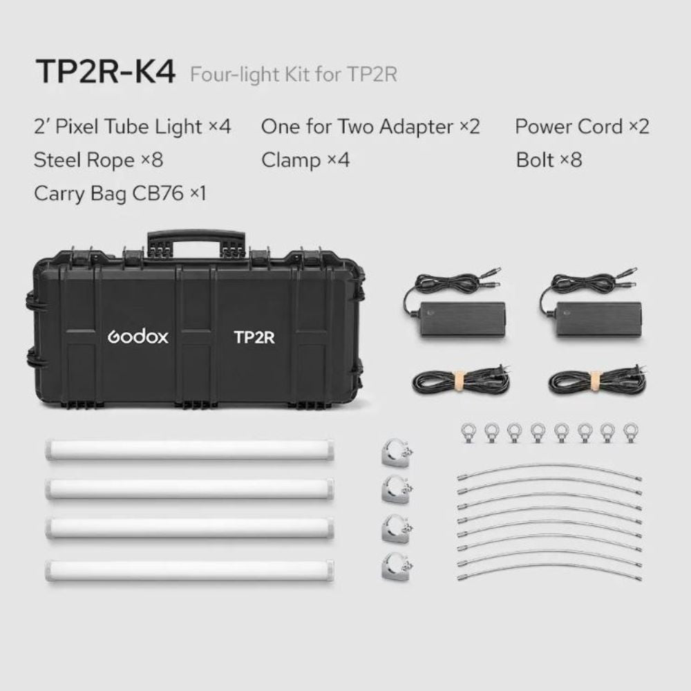 Godox KNOWLED TP4R 8-Light Pixel RGB Studio 122cm Tube Lights Kit Set and TP-P600KIT Power Box, Onboard, DMX, CRMX, RDM, Bluetooth, Wireless App Controls and 17 Special Effect Presets for Studio Light Production and Photography Videography