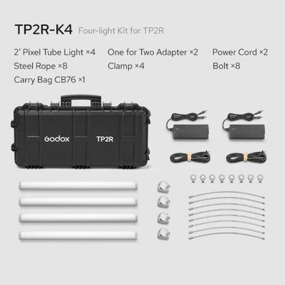 Godox KNOWLED TP4R 8-Light Pixel RGB Studio 122cm Tube Lights Kit Set and TP-P600KIT Power Box, Onboard, DMX, CRMX, RDM, Bluetooth, Wireless App Controls and 17 Special Effect Presets for Studio Light Production and Photography
