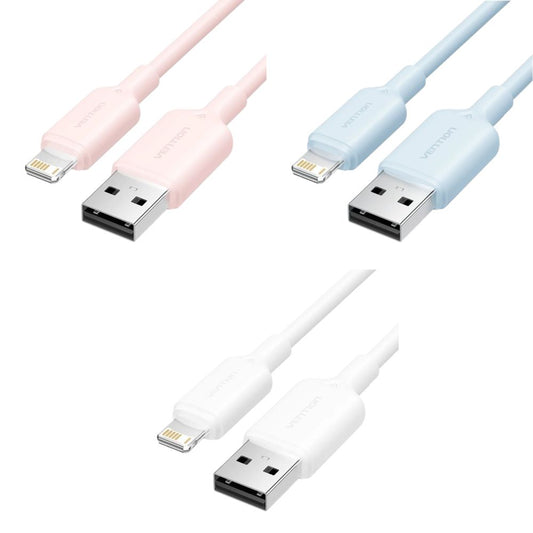 Vention 1M / 2M USB 2.0 Type-A Male to Lightning Male Fast Charging 2.4A Cable with High-Speed 480Mbps Transfer Speed - Blue / Pink / White