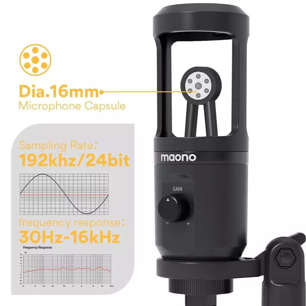 Maono AU-PM461TR USB Condenser Cardioid Microphone for Podcasting Livestream Vlog with Mini Stand