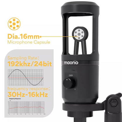 Maono AU-PM461TR USB Condenser Cardioid Microphone for Podcasting Livestream Vlog with Mini Stand