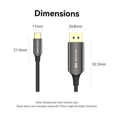 Vention 8K HDR Bi-Directiol USB-C to DisplayPort Video Converter with Cotton Braided Cable and Gold Plated Connectors for Desktop Computer, Laptop to Smart TV, Projector, Monitor