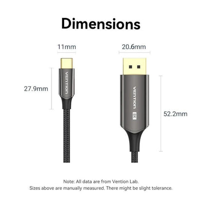 Vention 8K HDR Bi-Directiol USB-C to DisplayPort Video Converter with Cotton Braided Cable and Gold Plated Connectors for Desktop Computer, Laptop to Smart TV, Projector, Monitor