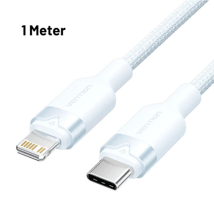 Vention 1M / 2M 27W USB 2.0 Type-C Male to Lightning Male PD Fast Charging Data 3A Cable with High-Speed 480Mbps Transfer Speed, Nylon-Coated for iPhone, iPad, iPod Touch - Black, White, Pink, Blue