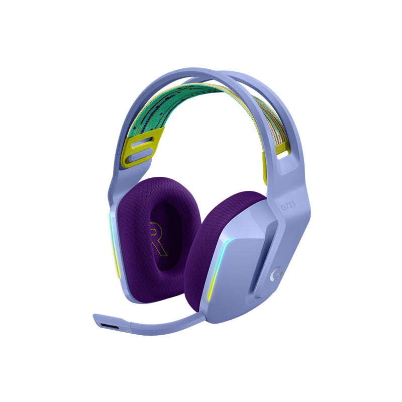[CLEARANCE] Logitech G733 Lightspeed Wireless Gaming Headset RGB Headphones with Adjustable Mic, 20 meter Range, 29 hour Battery Life, Memory Foam Pads (White, Lilac & Black)