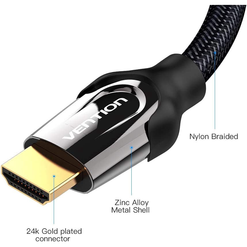 Vention 4K HDR Nylon Braided HDMI Cable with 18 Gbps High Speed Ethernet and Dolby True Audio Support (5m, 10m, 15m) | VAA-B05