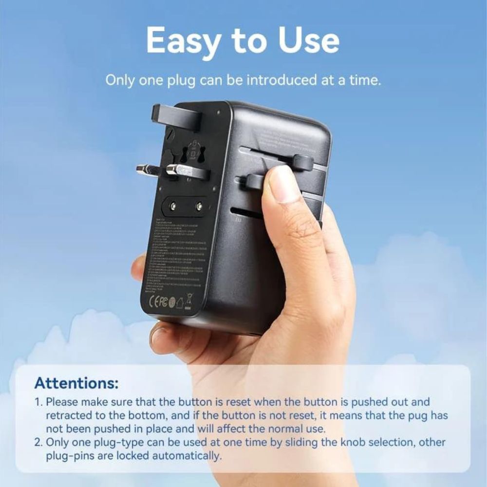 Vention 65W / 120W Multi-Port Universal Travel Adapter with GaN Fast Charging USB PD Ports, US/AU/UK/EU Male and Female Plugs for Smartphones, Tablet, Laptop etc.