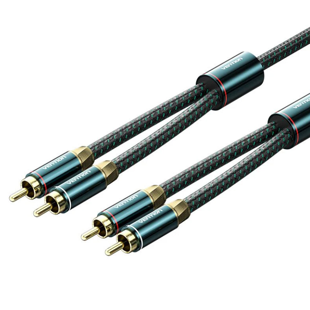 Vention 2RCA Cotton Braided Coaxial Cable (Hi-Fi) with Male to Male Gold Plated Plug Connectors and Dual Internal Shielding for Audio Visual Equipment and Sound Systems Smart TV CD / DVD Players Amplifiers Speakers and more