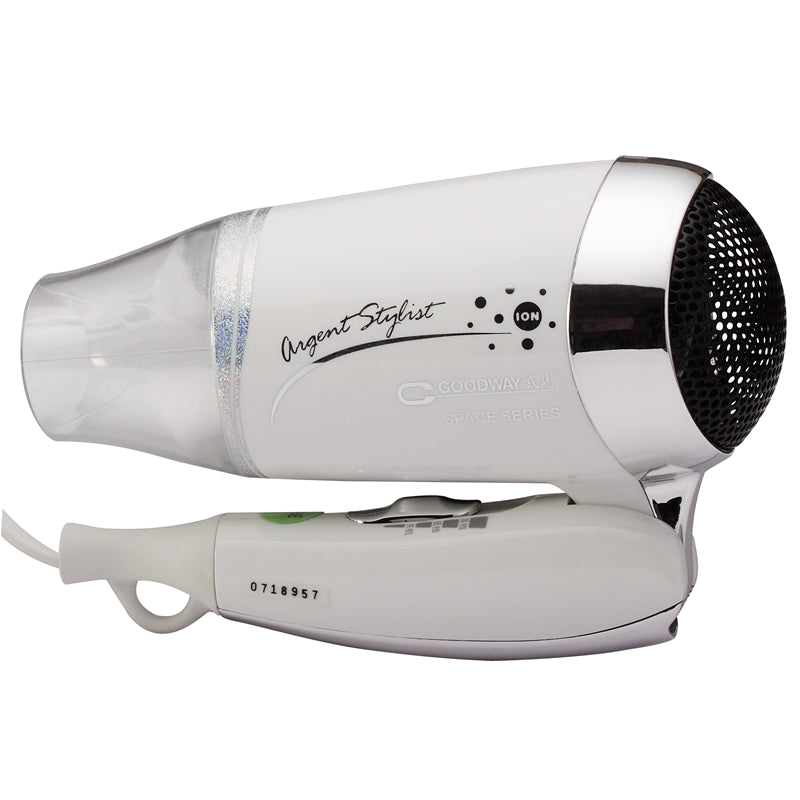 Goodway Argent Stylist 1100W Single Jet Styling Traveling Hair Dryer Blower with Negative Ion Technology, 2-Speed Control, and Foldable Handle | HD-236-ION-SV