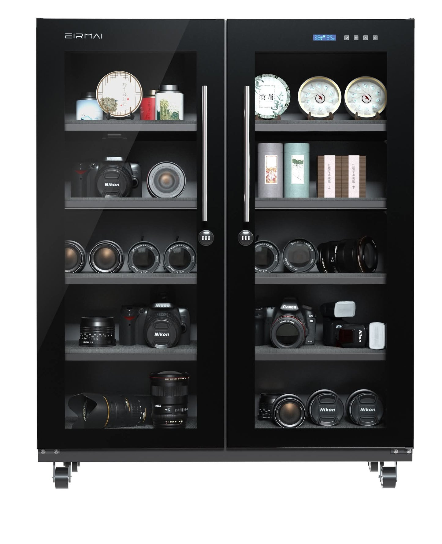 Eirmai 350L Electronic Digital Dry Cabinet Dehumidifying Box with Touch Screen, Automatic AI Smart Control - 350 Liters (Black) | MRD-368T