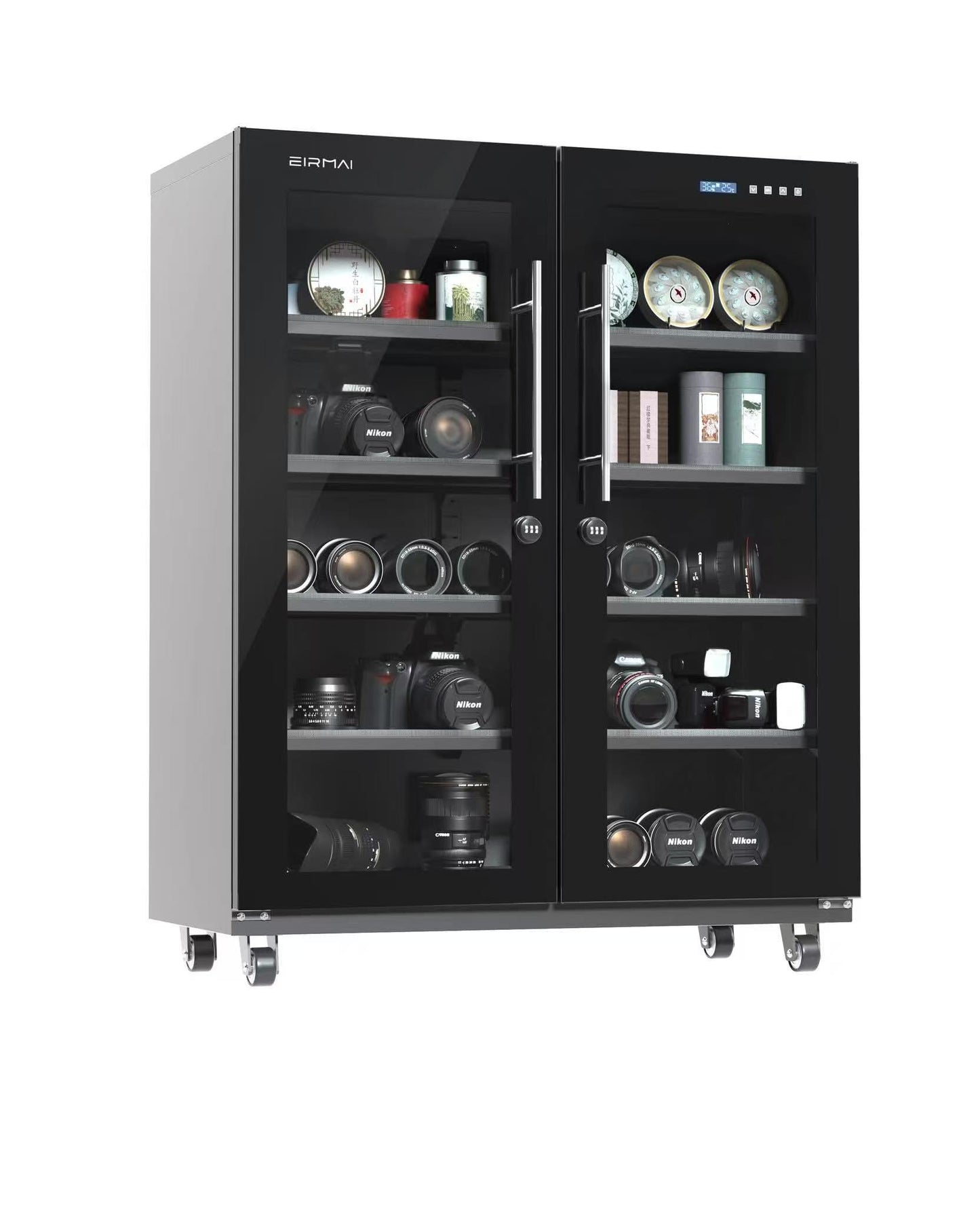 Eirmai 350L Electronic Digital Dry Cabinet Dehumidifying Box with Touch Screen, Automatic AI Smart Control - 350 Liters (Black) | MRD-368T