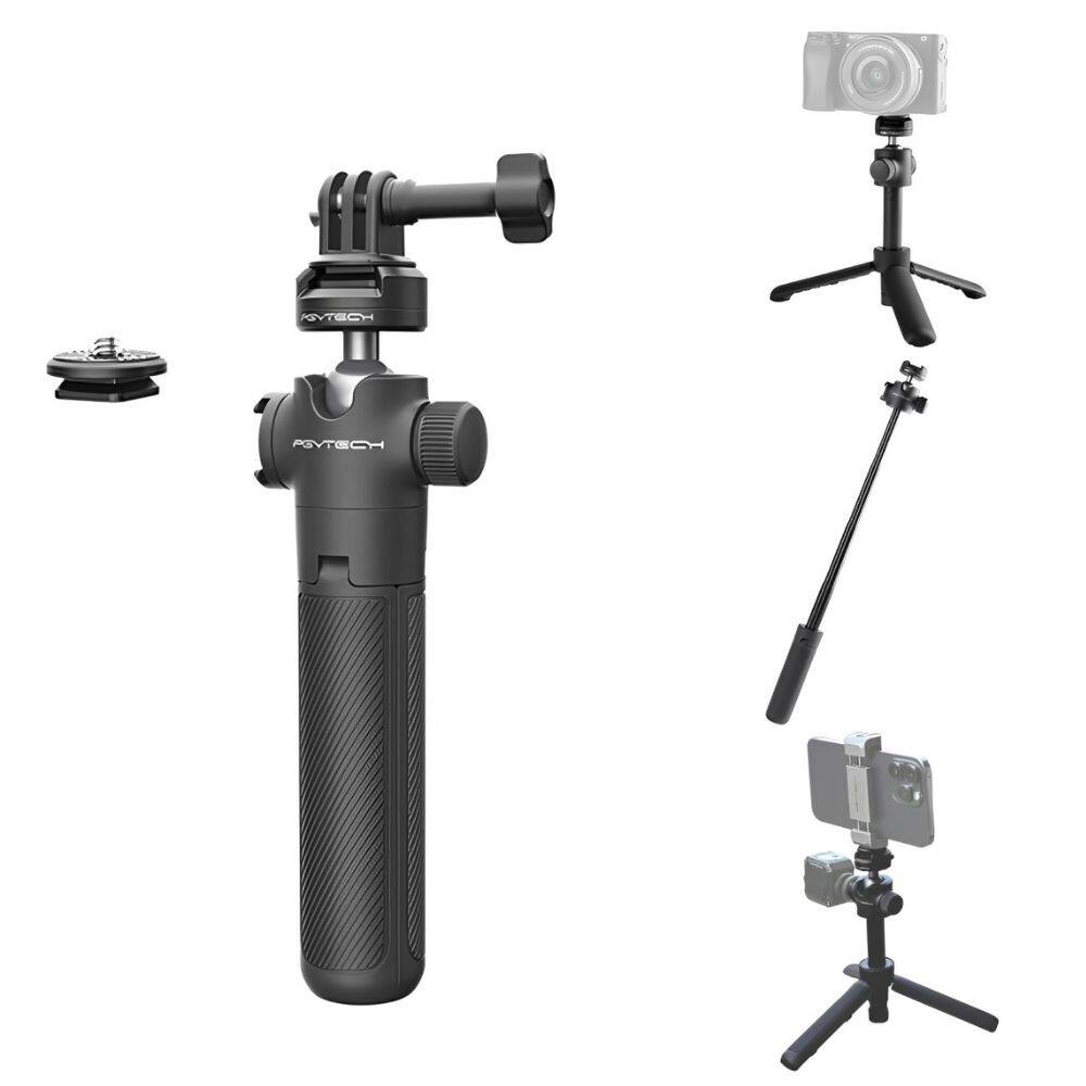 PGYTECH CapLock Quick Release Action Camera Selfie Stick Tripod with Cold Shoe Mount and 1/4" Screw Adapter for Insta360, DJI, GoPro, and Smartphone Holders | P-GM-218