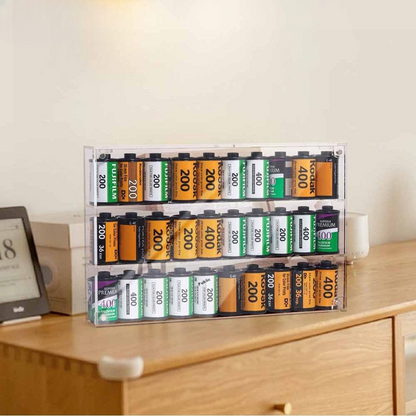 Pikxi 30-Pack Transparent Acrylic Storage Box Rack Dustproof Display Organizer Case for 35mm Color, Negative and B&W Film Rolls