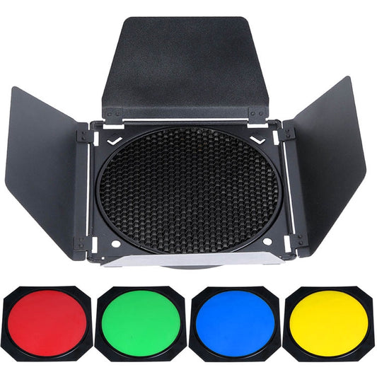 Pxel Barn Door Kit for Bowens Mount and Gel Set