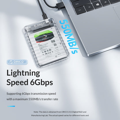 [CLEARANCE] ORICO 2.5" SATA USB 3.1 Gen1 Type-C Clear Transparent SSD / HDD Hard Drive Enclosure with 4TB Max Support Capacity for Windows, MAC Os, Linux PC Desktop Computer Laptop | 2139C3-CR