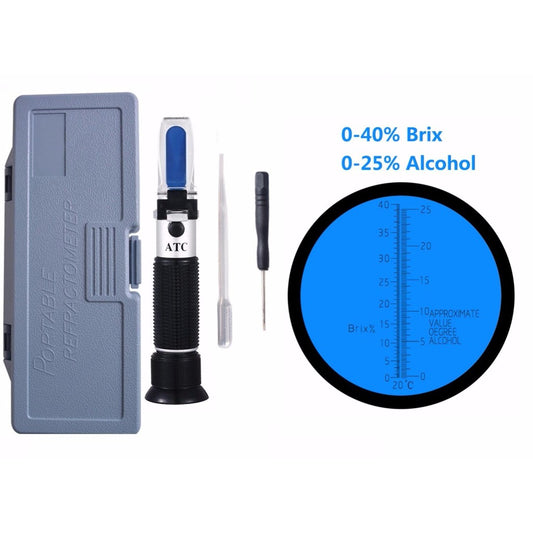 Eagletech REFRAC RHW-2540 Alcohol Refractometer 0-40% Brix 0-25% Alcohol Wort Specific Gravity Beer Fruit Juice Wine Sugar Test