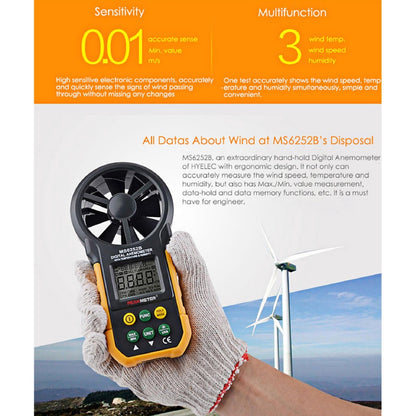 PeakMeter PM6252B Digital Anemometer Air Speed Velocity Air Flow Meter with Air Temperature Humidity RH USB Port