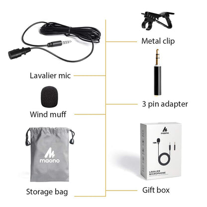 Maono AU-402L Cost-Effective Multipurpose Lavalier Microphone 3.5mm Jack Smartphone Tablet Laptop PS4 or Skype,YouTube, Recording, Podcasting and Webir