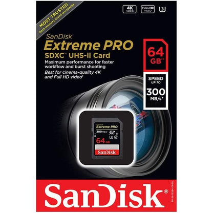 SanDisk Extreme Pro 64GB UHS II SDXC V90 U3 SD Memory Card with 300MB/s Read and 260MB/s Write Speed, Uninterrupted Cinema-Quality 8K, 4K and Full HD Video Support | SDSDXDK-064G-GN4IN