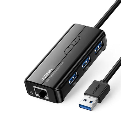UGREEN USB 2.0 / 3.0 3-Port Hub Ethernet Network Adapter with LED Indicator, DC 5V Power Port | 20264, 20265