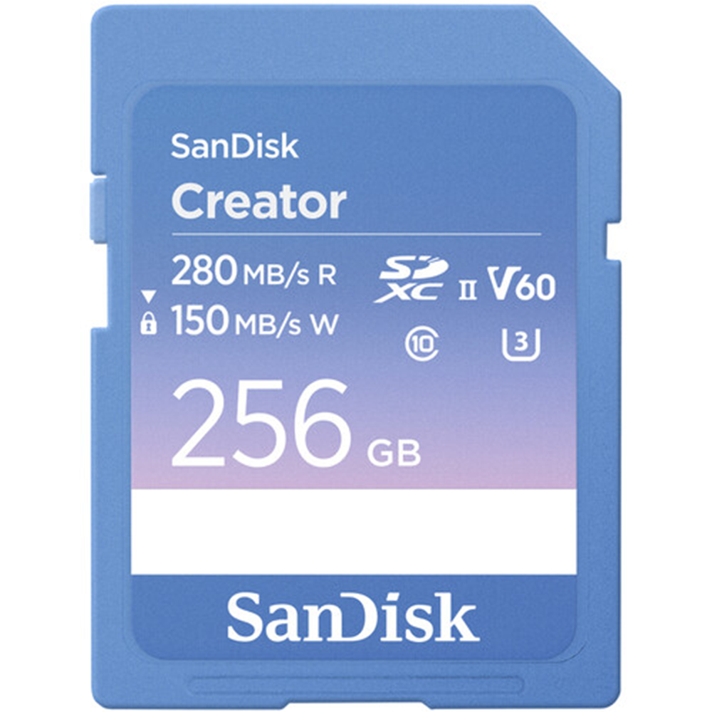 SanDisk 512GB 256GB 128GB Creator Series UHS-II SDXC V60 U3 SD Memory Card Class 10 w/ 280MB/s Read / 150MB/s Write Speed, Records 6K 4K Full HD Video, Built-in Write Protect Switch, RescuePRO Deluxe Support for Content Creators, Vlog Vlogging