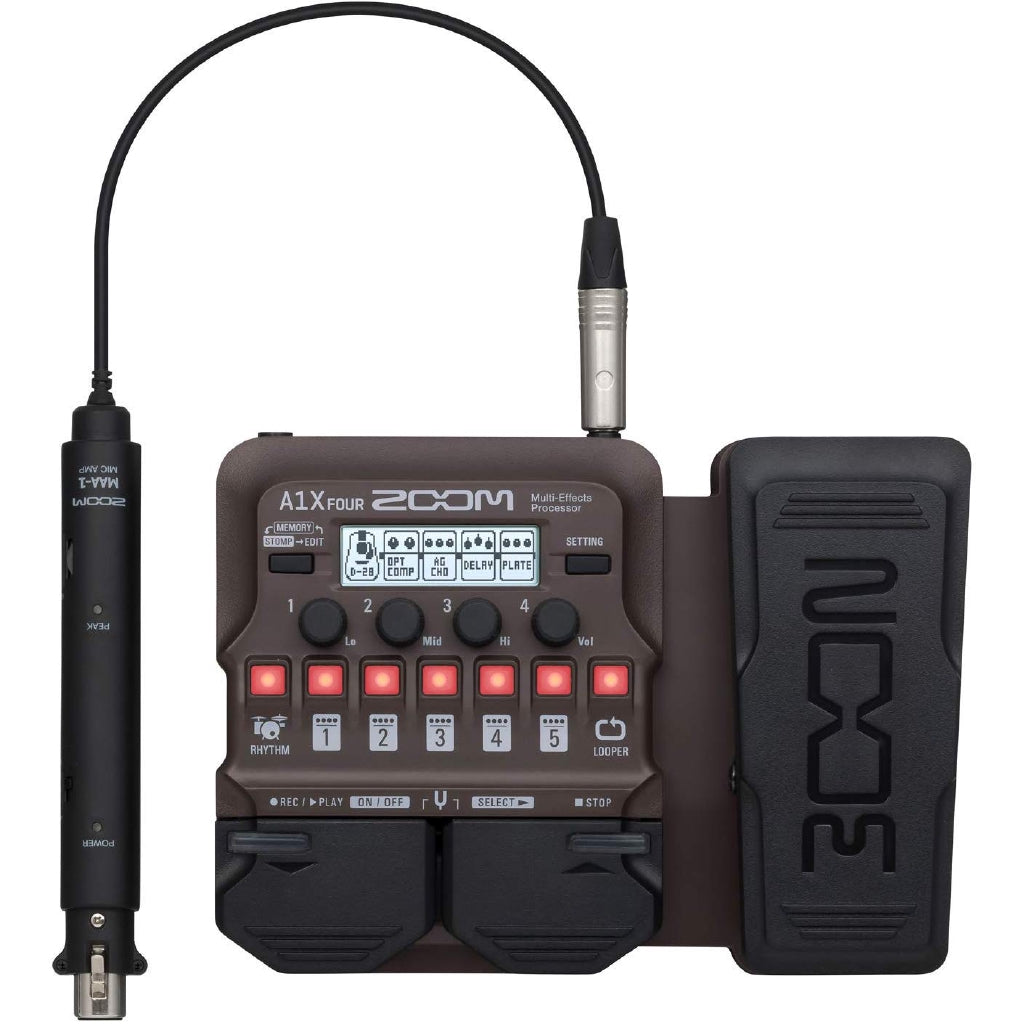 Zoom A1X Four Acoustic Instrument Multi-Effect Processor with Expression Pedal for Acoustic Guitar, Saxophone, Trumpet, Violin, Harmonica, and Acoustic Bass with 80+ Effects, Looper, and Drum Machine